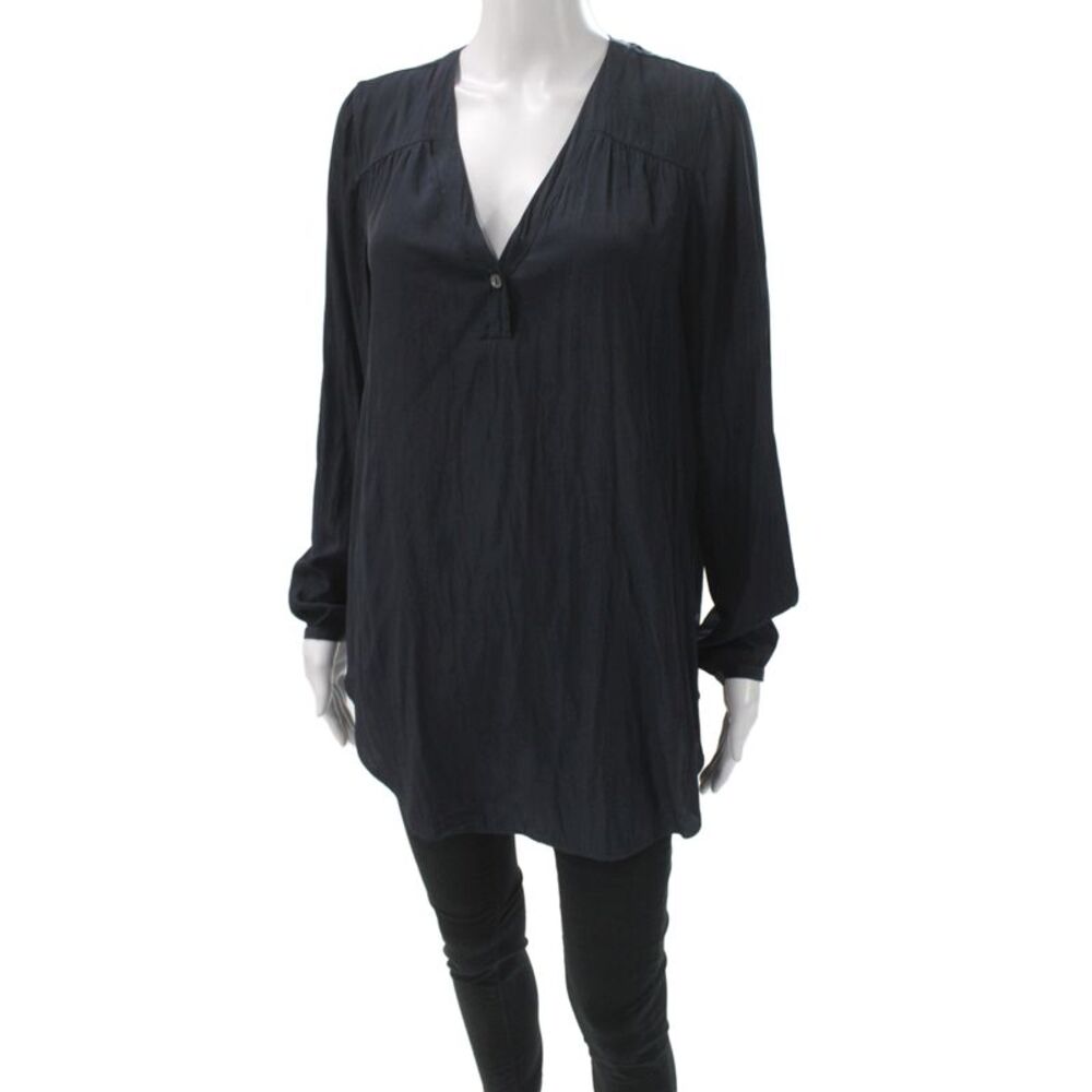 Calypso Saint Barth Women Tunic Blouse Black V-Neck Long Sleeve Viscose Size S